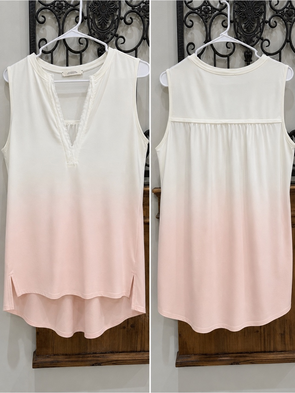 Women's Sleeveless Ombre Pink-to-White V-Neck Tank Top